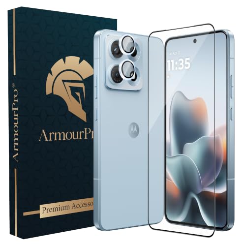 Image of ArmourPro Edge to Edge Tempered Glass for Motorola Edge 70 Max with Blue Camera Ring Guard, 9H Screen Protector, Anti-Scratch, Anti-Fingerprint, Bubble-Free Installation Kit