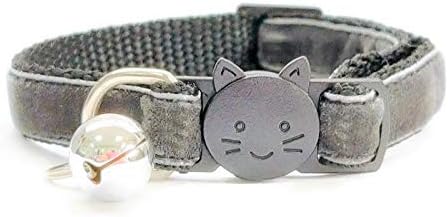 Velvet Cat Collars with Bell | Quick Safety Release Breakaway Buckle | Handmade in the UK | Available in Cat & Kitten Size | Grey Velvet