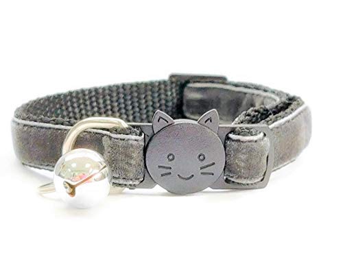 Velvet Cat Collars with Bell, Grey Velvet, Kitten Collar (10cm - 18cm)
