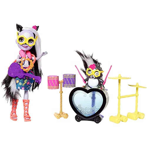 Mattel Enchantimals Rockin' Drumset Playset -Sage Skunk (6-in) and Caper Animal Figure