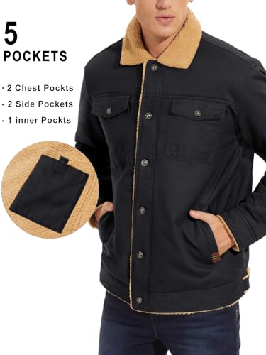 MAGNIVIT Men's Cotton Cargo Jacket Winter Sherpa Fleece Lined Work Jacket Coats with 5 Pockets3