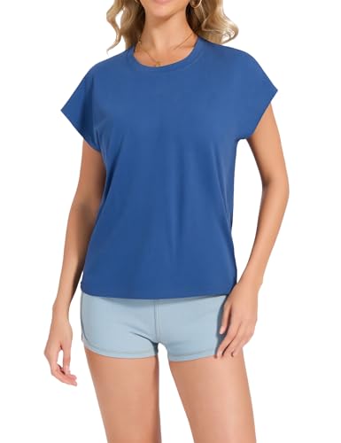 Image of Dalavch 1 /4 Pack Women Cap Sleeve Tops Crew Neck T Shirts Workout Loose Fit Summer Fall Outfits Tee