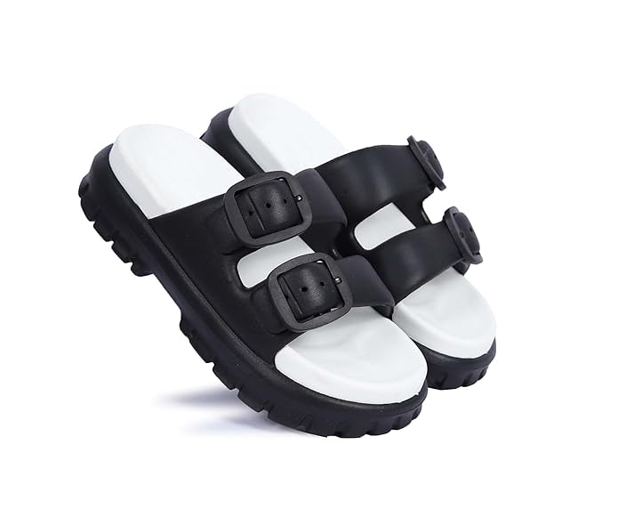 Image of Richmen Women Adjustable Open Toe Slide Sandals Flip Flops EVA Summer Slippers Non-Slip Buckle Clog Mules for Girls