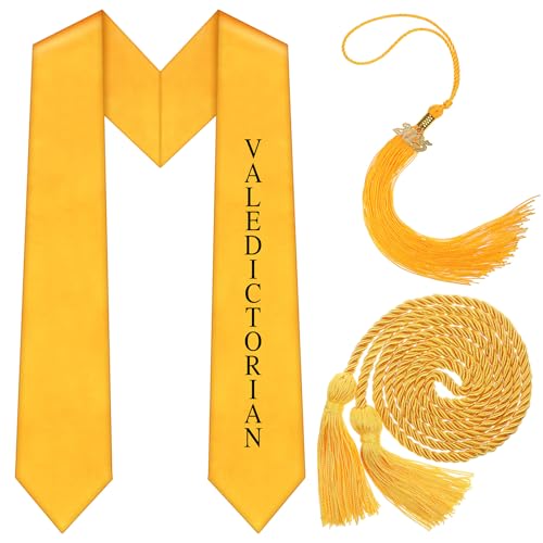 Solsew 3 Pcs 2026 Graduation Stole Set with Gold Graduation Stole Sash Honor Cord and Graduation Tassel for High School University Graduation Day(Valedictorian)