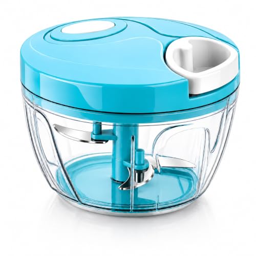 Image of ‎Manual Vegetable Chopper 500ml with 3 Stainless Steel Blades, Kitchen Dori Handy Mini Compact Chopper, Pull Cord Food Chopper for Onion, Tomato, Garlic & Veggies | BPA Free, Easy to Clean
