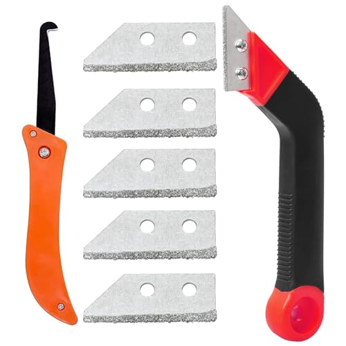 Grout Scraping Rake Tool Clean Remover Tile Saw Knife with 5 Pieces Extra Replacement Accessories Tile Grout Hand Saw Angled Grout for Tile Cleaning (Red One Size)