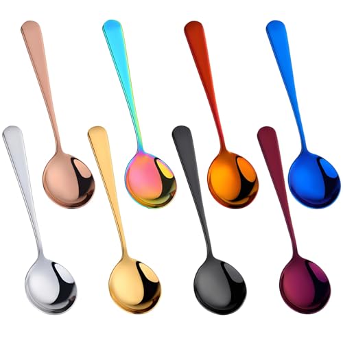 8 cucharas de sopa coloridas de acero inoxidable, ergonómicas, resistentes al óxido, aptas para lavavajillas