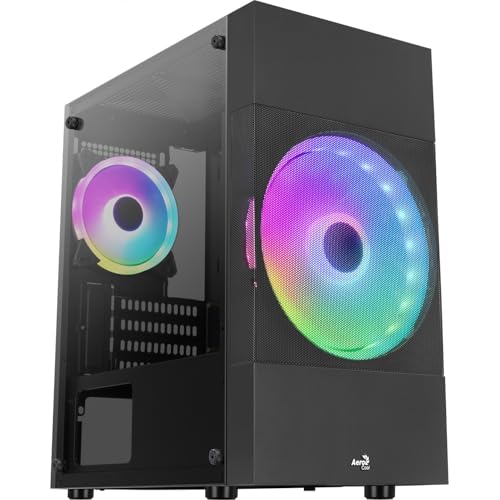 Aerocool ATOMICLITE V1, Boîtier de Jeu Micro-ATX, Mesh Avant+2 Ventilateurs FRGB, Noir