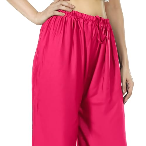 Image of Women's Rayon Palazzo Pants | Solid Color Wide Leg Trousers in 18 Shades | Elastic Waist Casual Bottoms XS-7XL | Comfortable