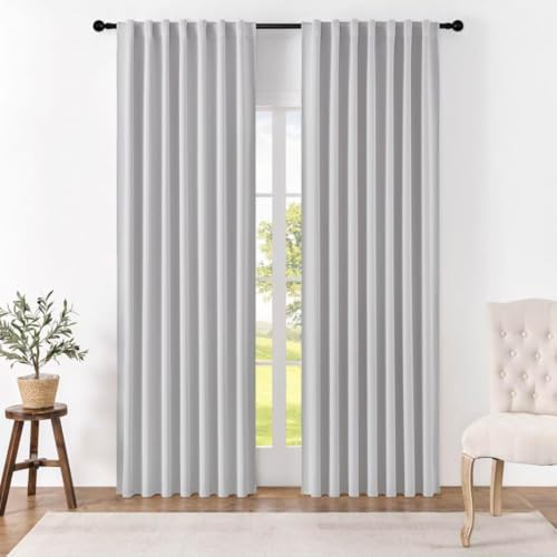 Image of Joydeco Curtains with Concealed Loops, Set of 2, H 220 x W 140 cm, Grey White Blackout Curtain, Rod Pocket, Blackout Curtains, Bedroom, Living Room