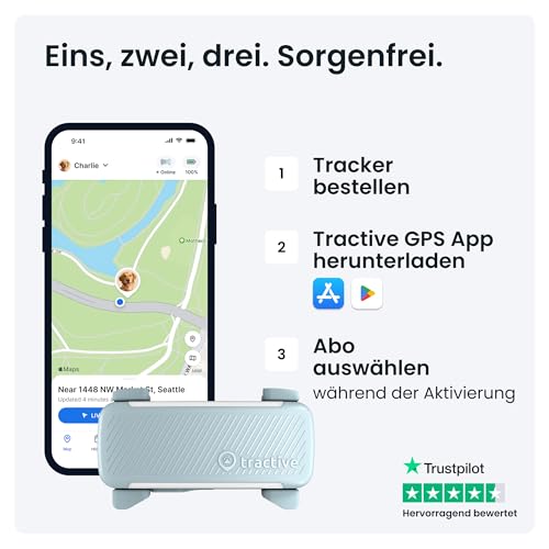 Tractive GPS Tracker Hund | 2025 Edition | Live-Ortung | Weglaufalarm | Aktivitätstracking | Gesundheitswarnungen | Bellverhalten | Empfohlen von Martin Rütter (Mint)