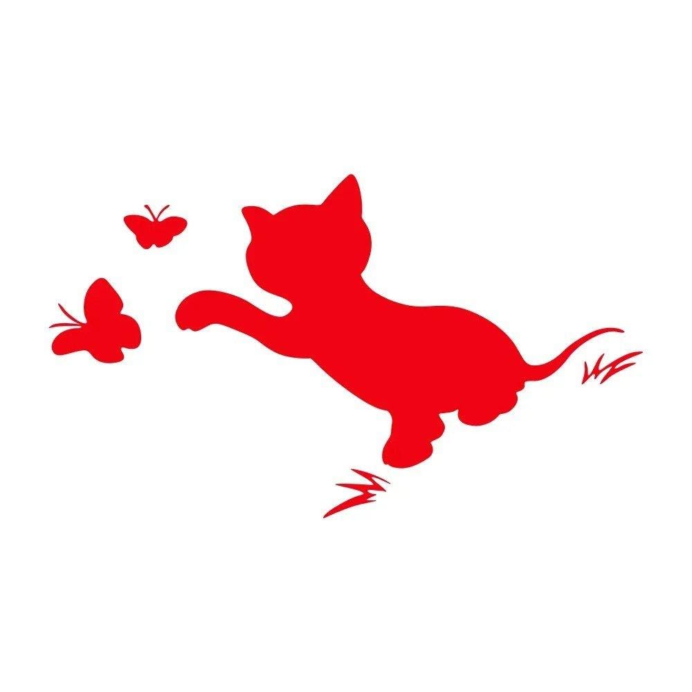 Dabhuoc Glossy Red Car Stickers Animal Cat Body Graphic Cat Catch Butterfly Vinyl Decal(,20X16.5cm)