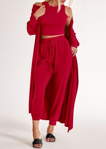 KIRUNDO 3 Piece Lounge Sets for Women Airport Travel Outfit(Red, M) - image 3