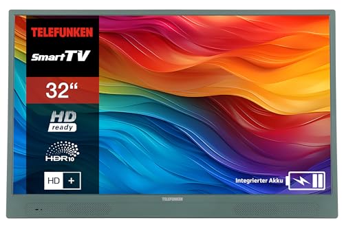 TELEFUNKEN 32 Zoll Fernseher tragbar mit integriertem Akku (HD Smart TV, Triple-Tuner, 6 Monate HD+ inkl.) PL32GI grün