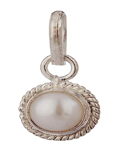 Natural Round White Pearl Gemstone Pendant for Unisex in Silver plated 6.25 carat Energized Certified Moti with Silver Chain(15)