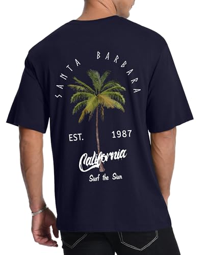 Aiyino Mens Santa Barbara Palm Tree Tee California Surf Casual T-Shirt Navy