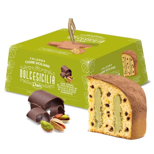 Colomba con crema de pistacho y chocolate.