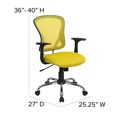 Flash Furniture Alfred Mid-Back Yellow Mesh Swivel Task Office Chair With Chrome Base And Arms #TOP2