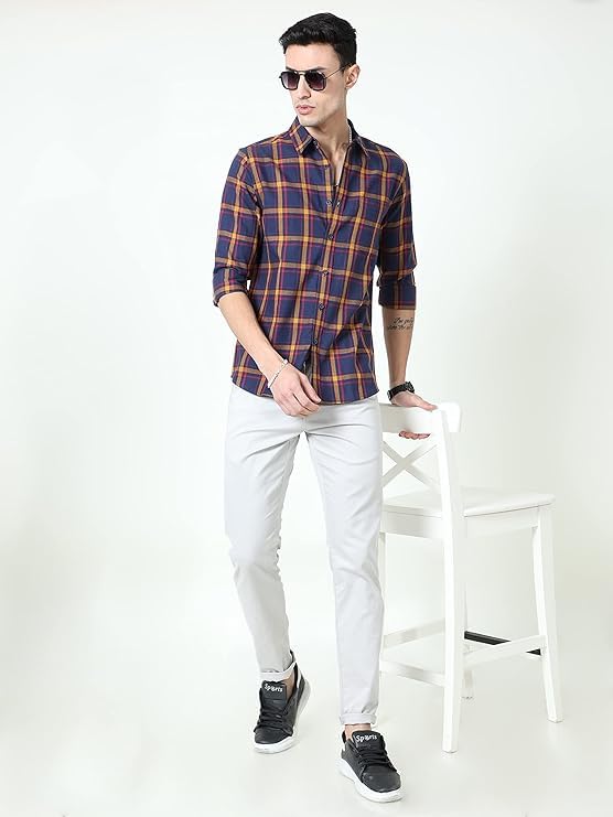 Image of GLORYBOYZ Men's Full Sleeve Checkered Casual Cotton Shirt S-2XL