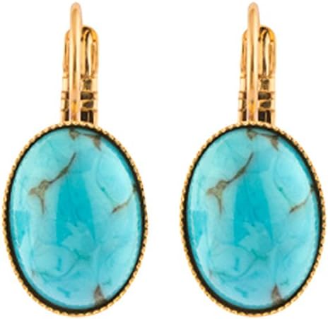 SATELLITE Women's"Stromboli" Gold Plated Brass Oval Light Blue Stone Drop Earrings