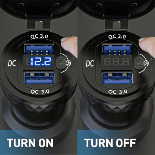 Image of Hella Din Motorcycle USB Charger (NOT for Car Cigarette Socket) - Dual USB-A QC3.0 18W Waterproof Charger w /Switch & Voltmeter for BMW Ducati Triumph