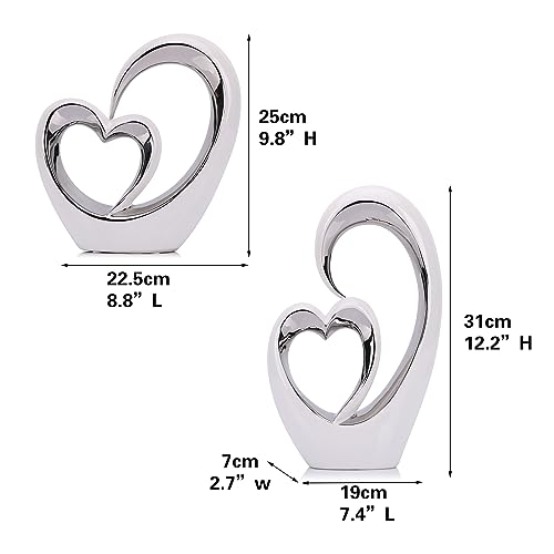 Estatua de Corazón Decorativo Cerámico Blanco y Plata miniatura 2