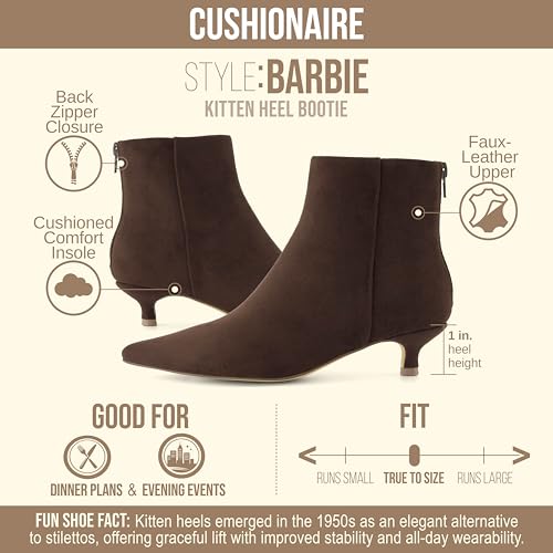 Image of CUSHIONAIRE Women's Barbi Pointed Toe Kitten Heel Bootie - Soft Vegan Leather, Memory Foam, Wide Widths, and Back Zipper