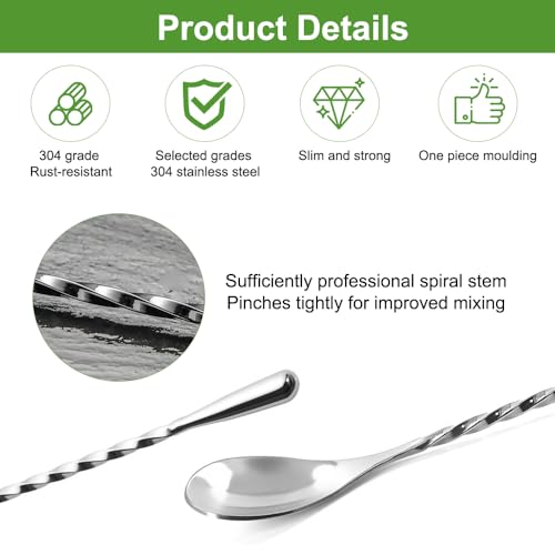 Miniatura 3 de 2 Piezas Cuchara Mezcladora De Acero Inoxidable, 30cm 12in Agitador Torcido De Cóctel Largo, Cuchara De Mezcla Espiral, Cuchara Mezcladora Para Remover Bebida Combinada, Para Cócteles, Batidos, Café