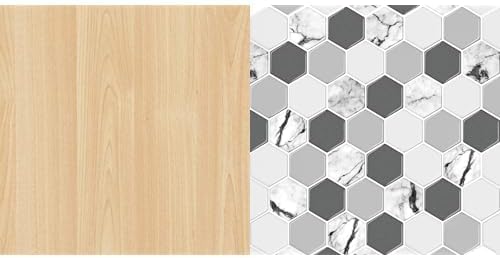 Bundle Includes (1) d-c-fix Self-Adhesive Film, Maple Wood, 17" x 78" Roll, 2-Pack & (1) DÉCOR Wow Peel & Stick Backsplash for Kitchen & Bathroom, (8) 12x12-inch Sheets 8 Sq. Ft, White & Grey Hexagon