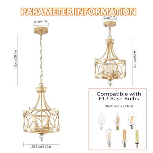 OIRSVI Gold Chandelier,11.2in Farmhouse Lantern Pendant Light Fixture,Adjustable Hanging Ceiling Lamp,for Kitchen Island,Bedroom,Entryway,Dining Room by OIRSVI - Image 3
