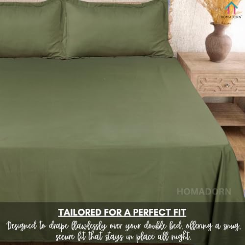 Image of HOMADORN Premium Polycotton Flat Bedsheet for Double Bed with 2 Pillow Covers - Soft, Durable & Wrinkle-Resistant (SAGE Green)