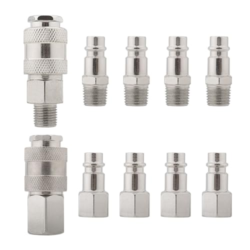 Gunpla 10pcs Air Line Connectors Valve Air Hose Compressors Fittings 1/4 BSP, Couplings Adaptors Airline Pneumatic Fitting Connector Thread Coupler Tools Set