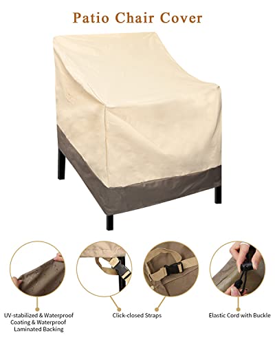 RosieLily Outdoor Chair Covers, Patio Chair Covers Waterproof, 600D Heavy Duty Stackable Patio Furniture Covers, Standard-1 Pack, Khaki&Brown