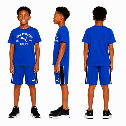 Image of PUMA Boys Short Set - 2 Piece Short Sleeve Crewneck Performance Graphic Tees and Athletic Mesh Shorts for Boys (Sizes: 4-16)
