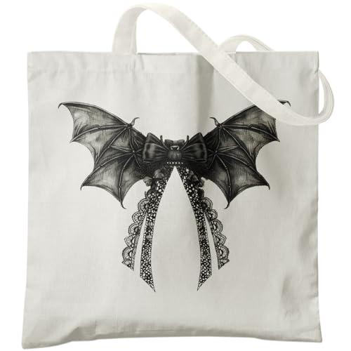 Veqzc Bat Canvas Bag, Halloween Tote, Black Bow Bag for Women