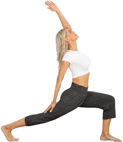 Image of UEU Women's Yoga Capri Pants Loose Soft Drawstring Workout Sweatpants | Comfortable Stretchy Fabric, Casual Lounge Pants, Side Pocket, Workout Travel Daily Wear