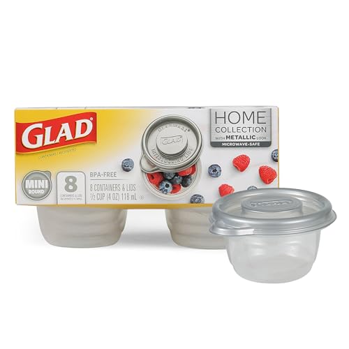 GladWare Home Mini Round Food Storage Containers, Small Food Containers Hold 4 Ounces of Food, 8 Count Set | With Glad Lock Tight Seal, BPA Free Containers and Lids