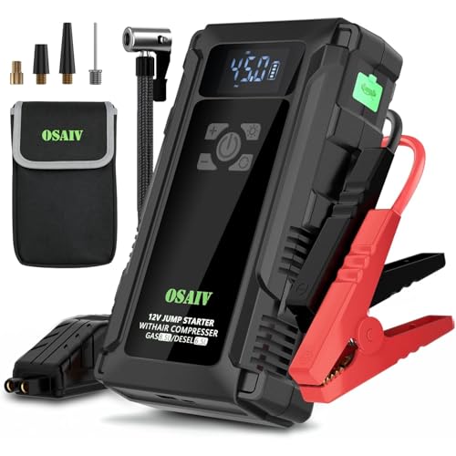 osaiv Jump Starter with Air Compressor, 3000A Car Battery Jump Box for 8.5 Gas/6.5L Diesel Vehicles, 150PSI Tire Inflator Auto-Shutoff, 10 Safety Modes, 3-Mode Emergency Light