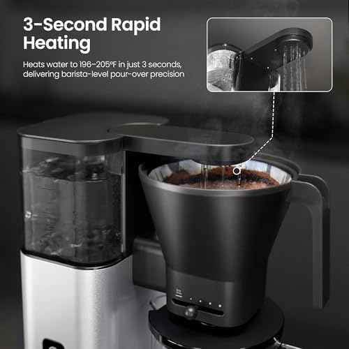 Image of Kismile SCA-Certified 8 Cup Drip Coffee Maker, Pour Over Coffee Machine with 3s Instant Heat 197-205℉, Adjustable Flow Control, Removable Water Tank, Deep Cold Brew & 40 Min Keep Warm (Silver)