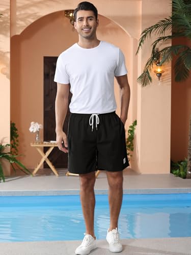 Image of Mens Corduroy Shorts Cotton Blend Lightweight Soft Summer Shorts Elastic Waist Beach Casual Short for Men with Pockets
