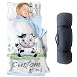 TOOTANN Custom Farm Animal Nap Mat for Toddlers, Personalized Baby Cow Sleeping Bag with Nap Blanket, Daycare Roll Up Nap Mat for Preschool Use