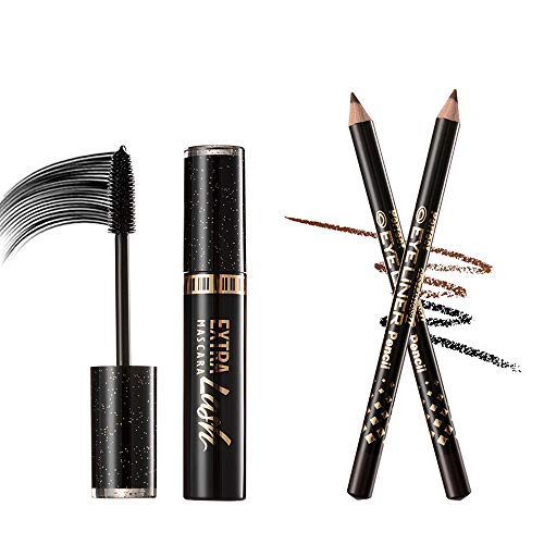 BesLife Non Smudge Curling Eyelash Makeup Mascara (Black), with 2 gifts Eyebrow Pencils (Brown+Black)