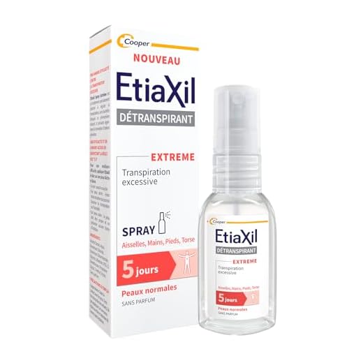 ETIAXIL - Déodorant Détranspirant – Traitement Transpiration Excessive – Aisselles, Mains, Pieds, Torse - Peaux normales - Efficacité 5 jours - Spray - 30 ml
