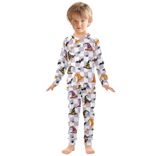 Pajama Sets Long Sleeve Halloween Hats Spiders Bats Soft Comfy Sleepwear 2 Piece PJS 3-8T2