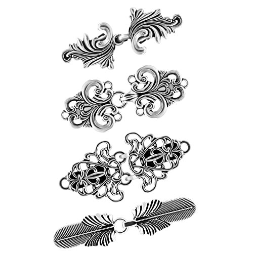 4 Stücke Vintage Kragen Kleid Clips, Retro Strickjacke Kragen Clips, Metall Strickjacke Clip, Blatt Silber Pullover Clips für Frauen Mädchen Tragen Cover