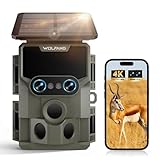 WOLFANG Cámara de Caza, Lente Dual Solar Cámara Fototrampeo 64MP 4K HD con Batería Interna de 5000mAh Ángulo de Detección de 120° Visión Nocturna Estrellada IP66 Impermeable con Tarjeta Micro SD 64GB