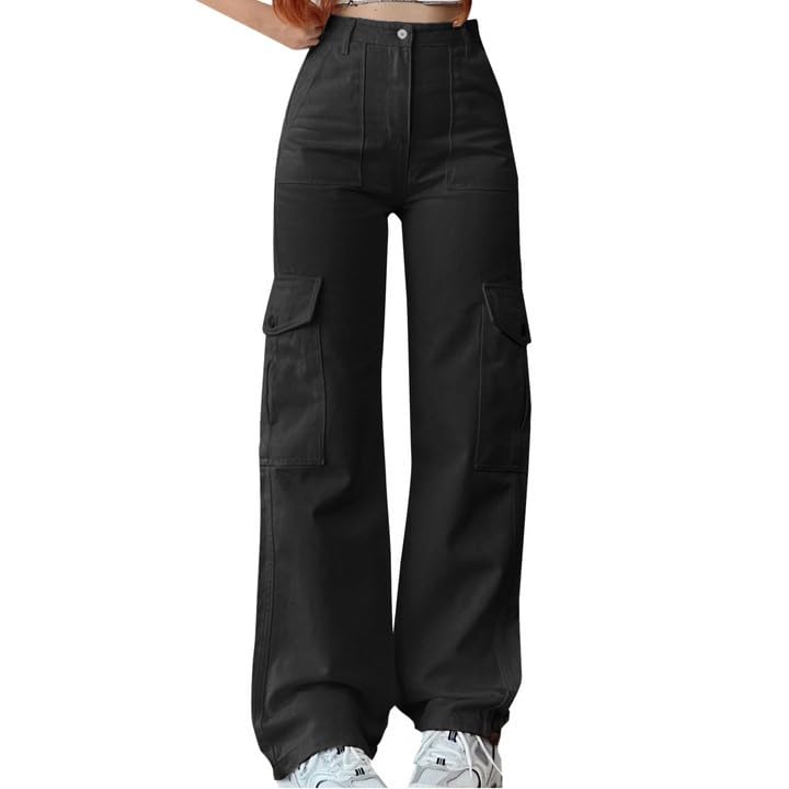 Women's High Waisted Cargo Pants Baggy High Waisted Parachute Pants with Pockets Wide Leg Y2K Streetwear Casual Pants