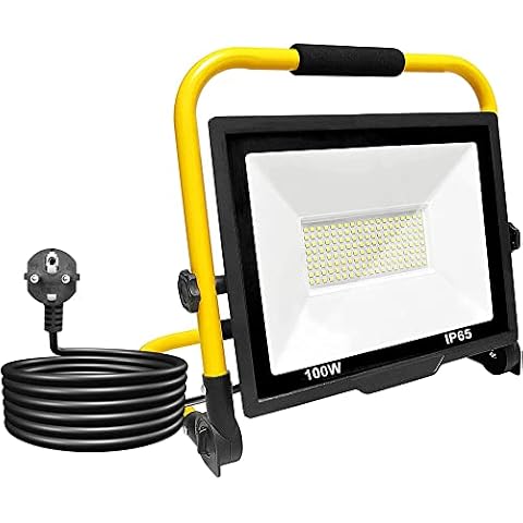 Reflektor Budowlany 100W, Reflektor Roboczy 152 LED, 10000lm, IP65 wodoszczelny, lampa robocza, kabel 3, reflektor LED z wtyczką, 6000K, reflektor roboczy do warsztatu, na plac budowy, do garażu