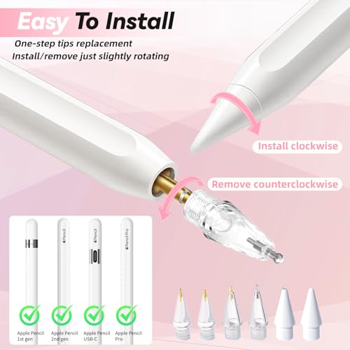 Image of Upgraded Apple Pencil Replacement Tips for Apple Pencil Pro /1st Gen /2nd Gen /USB-C with Storage Case, Wear-Resistant Precise Control Metal Tips for iPad Pencil Accessories Set (6 in 1, Pink)
