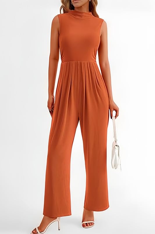 Haibang Tuta Jumpsuit Donna Elegante Girocollo Monopezzi e Tutine Estiva Tuta Intera Senza Manica Pagliaccetti Lungo a Gamba Larga Cerimonia Cocktail Overall Casual Playsuit Moda Rompers con Tasche